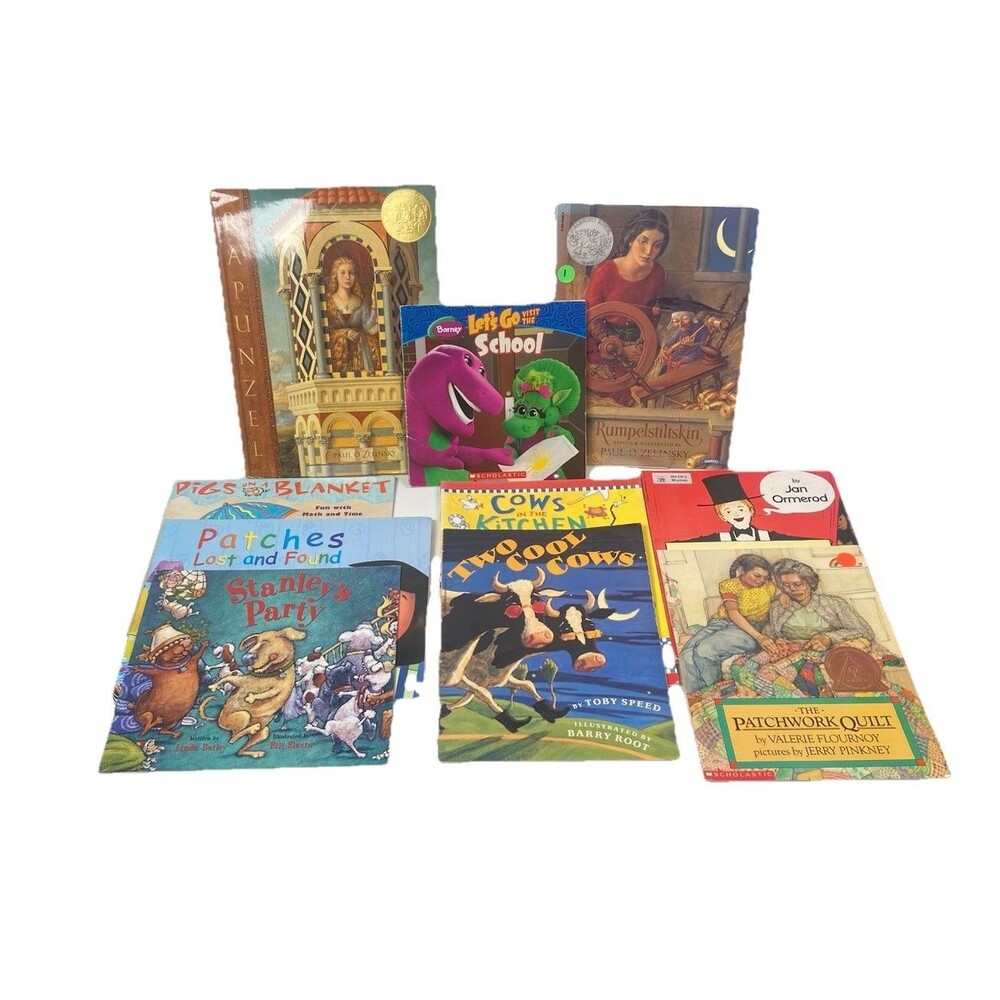 Scholastic Children's Books Lot Rapunzel Patchwork Quilt Barney Cows Vintage Lot